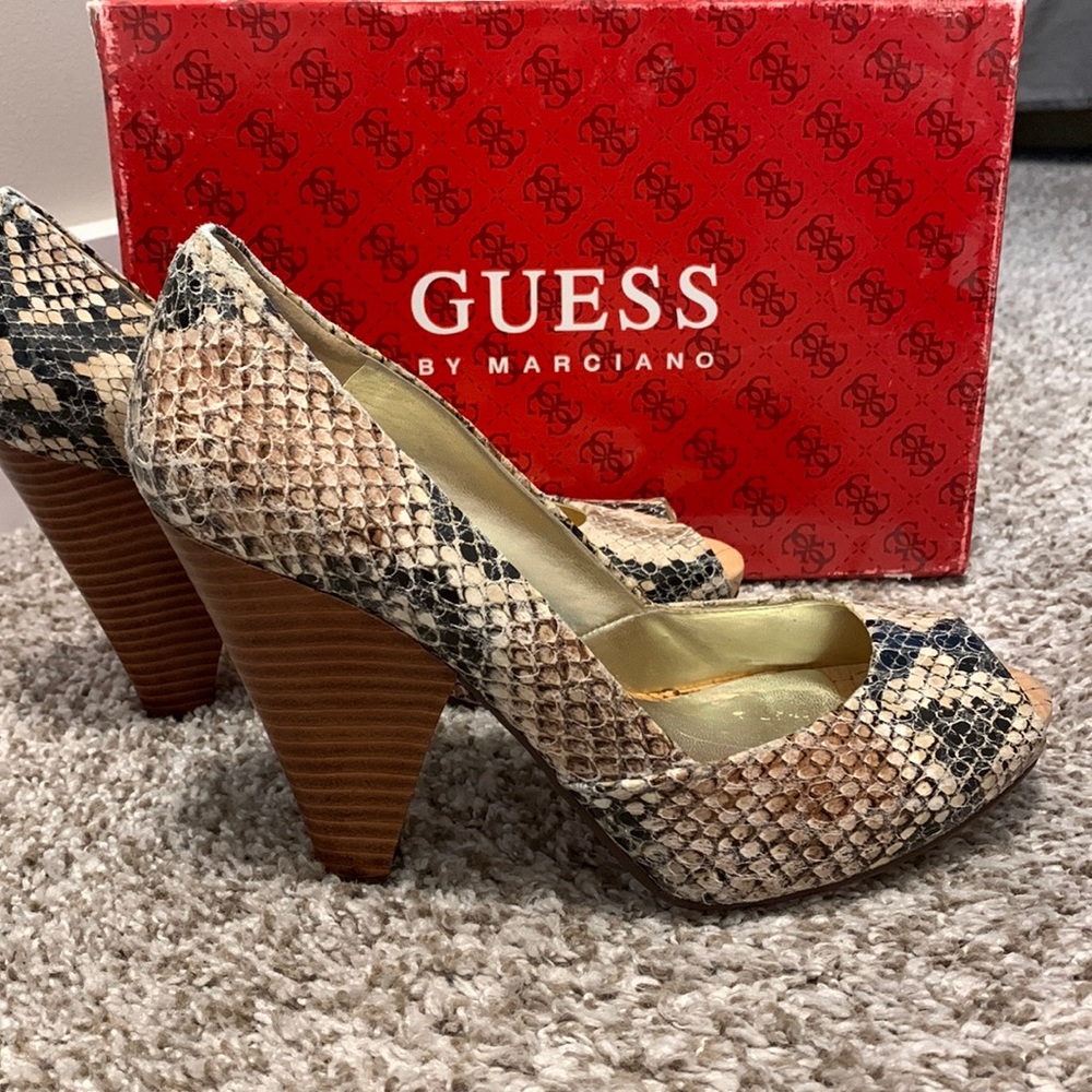 Guess by Marciano snake print heels